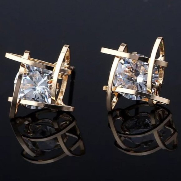 NEW Round Solitaire Caged Diamond Stud Earrings - Picture 2 of 12